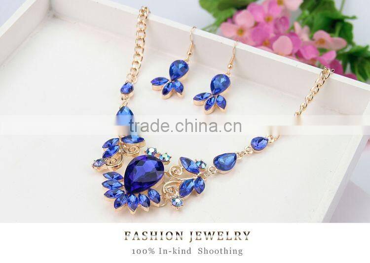 Jofo Brand 2016 Latest Popular Lady Alloy Blue Crystal Jewelry Set For Women and Lady