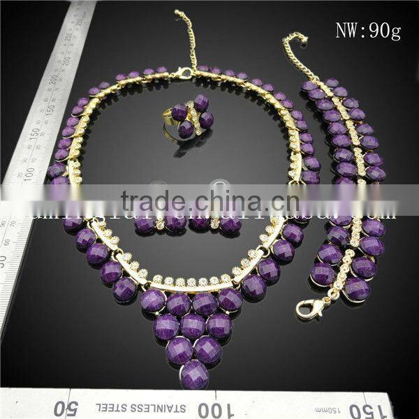 Shining popular handmade african beads pink resin jewelry set rings jewelry purple stone
