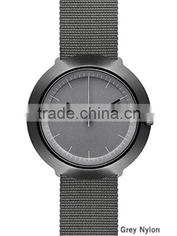 Brushed black case stainless steel Japan Miyota movement 3ATM water resistant grey nylon strap watch