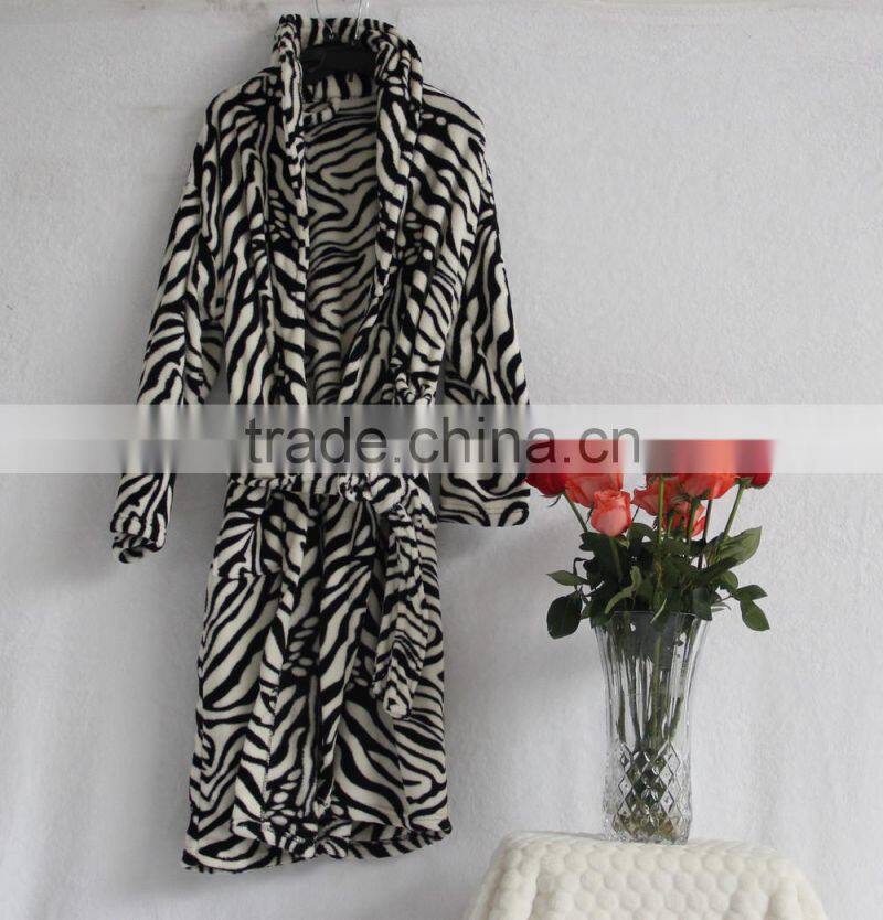 coral fleece bathrobe shawl collar warm pajamas leopard print