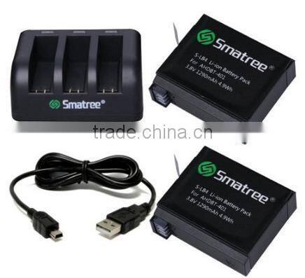 3.8v 1290mah battery & 3 channel charger for Go pro Smatree with high quality