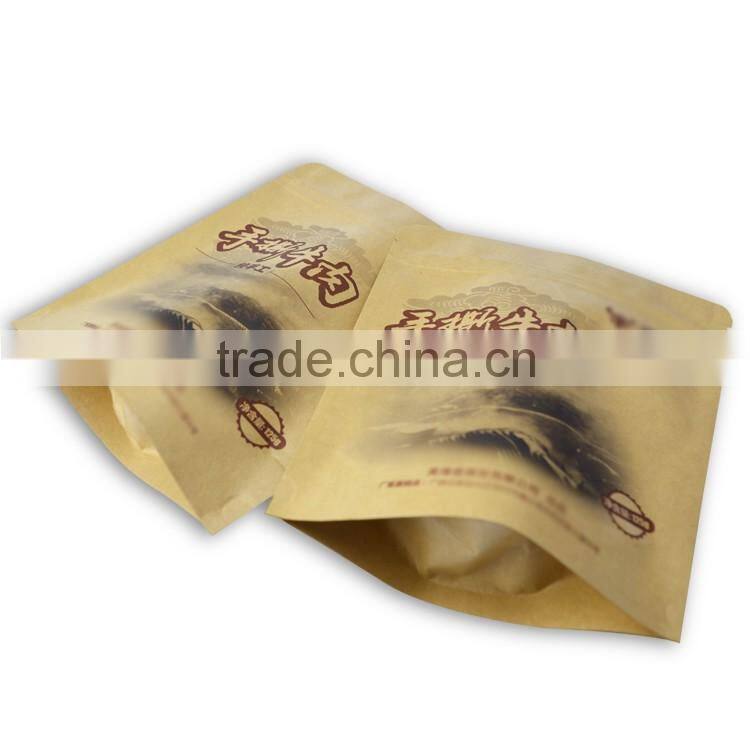 16x18cm food grade kraft paper +pe lamination printing zipper bag with bottom gusset