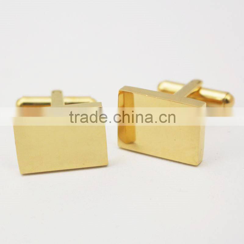 316L Stainless steel gold rectangle cufflink custom engrave logo gold cufflinks