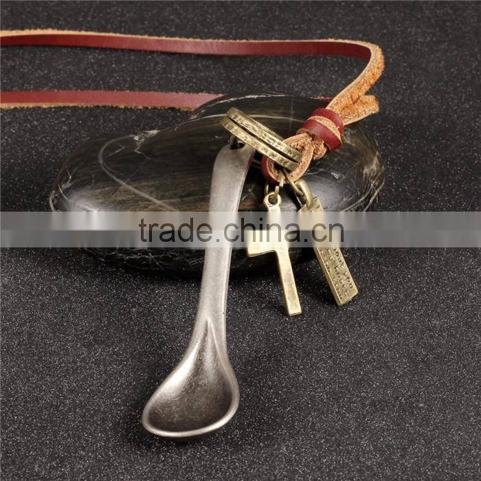 2016 new leather spoon bronze alloy pendant