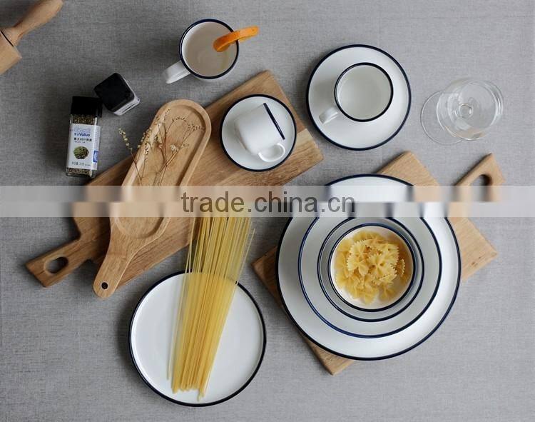 durable porcelain ceramic mug with bule rim for restaurant