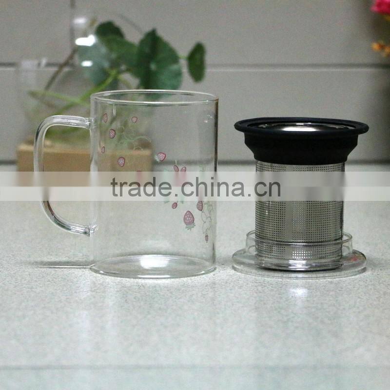 borosilicate glass cup tea glass with Stainless steel tea strainers