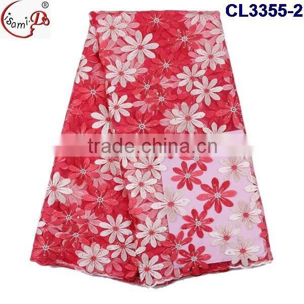 Nice lace CL3355 lovely color fancy french lace tulle lace with beads African french lace for wholesale price for women dress