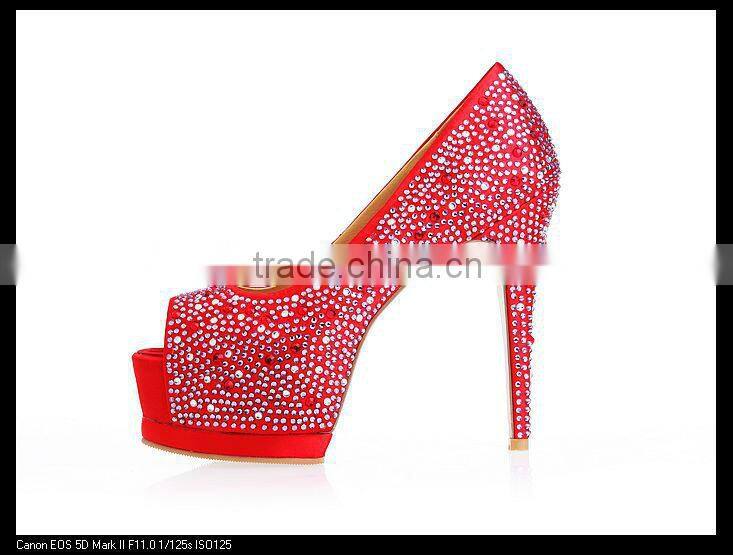 Sexy large size up 12 peep toe crystal party women high heel platform shoes