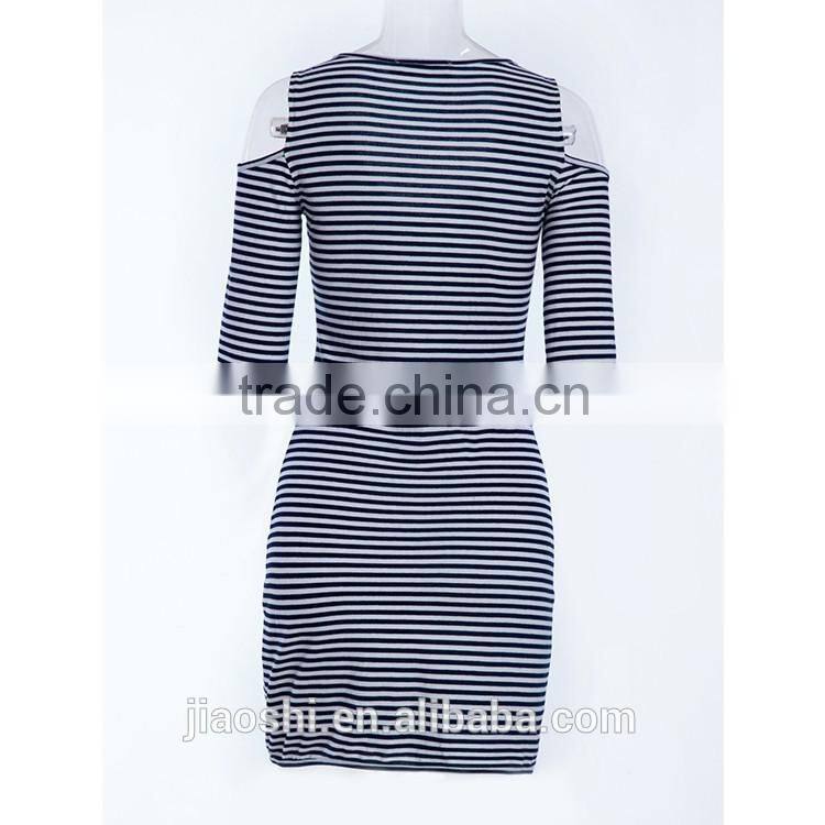 Hot sale knitted fabric simple design half sleeve lady fashion dress for daily life