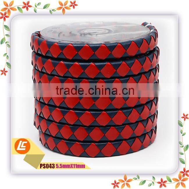 14mm Width and 6mm Thick Black Flat Braided Leather Cord High Quality