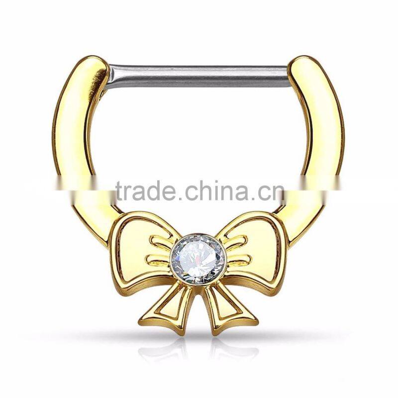 Nipple Clicker Ring Bow 14G Body Piercing Jewelry