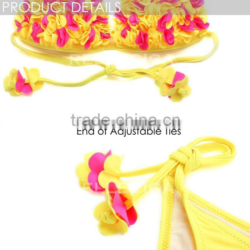 RELLECIGA 2016 Marianne Collection - Yellow &Pink3DBlooming Flower Triangle Top Bikini Set with Moderate Push-up Molded Cups