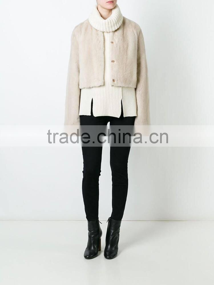 OEM factory price collarless fur coat, trench style long women fur coat