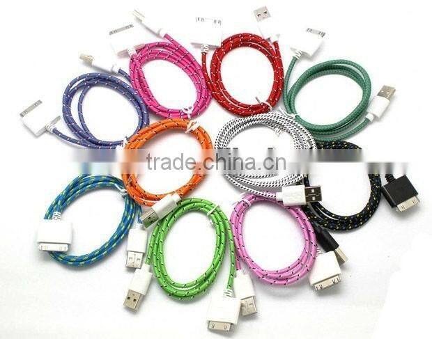 New Custom 30Pin Fabric USB Cable Data Sync Charge Cable Cord for apple iPhone