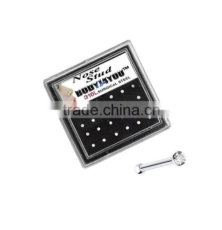 24 PCS Multi Color Gems 20G Steel Nose Bone/Nose Stud/Nose Ring in Case.