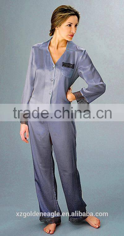 Classica Silk Satin Sleep Shirts Pure Silk Chameuse Fabric Pajamas