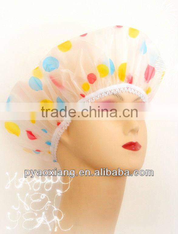 New style adult factory supply red and yellow dots elastic disposable Spa Caps Hair Salon Shower caps for hotel and home,etc.