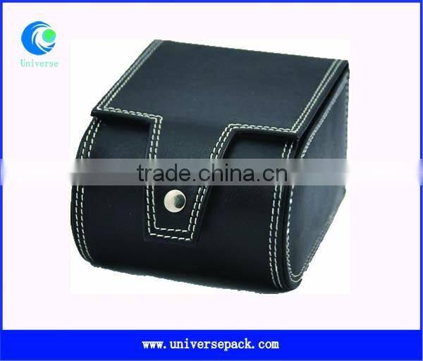 New Snap Fastener Clients Personal Watch Box Black Leather Packing Boxes