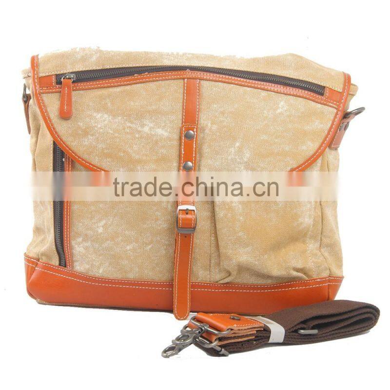 Wholesale canvas camouflage chest bag with leather trim canvas chest bag for man