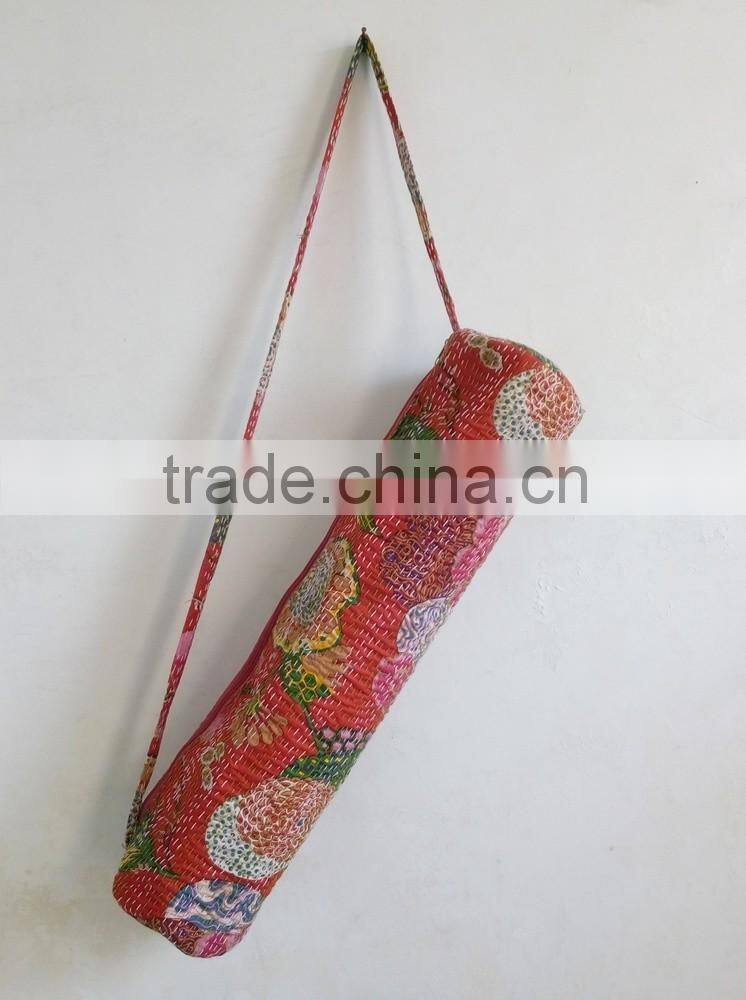 Red Kantha Yoga Bag Hippie Cross Body Bag Vintage Yoga Mat Bag Indian Ethnic Traditional Yoga Bag Embroidery Bag