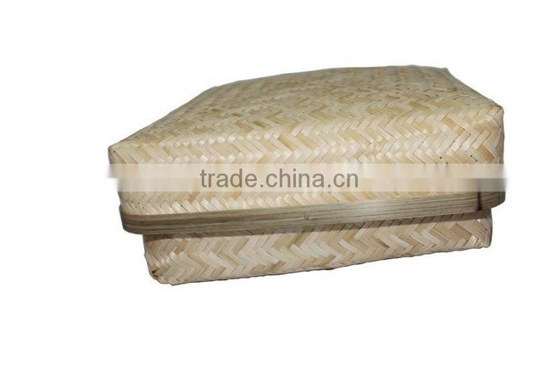 New design rectangular woven bamboo gift basket with cane