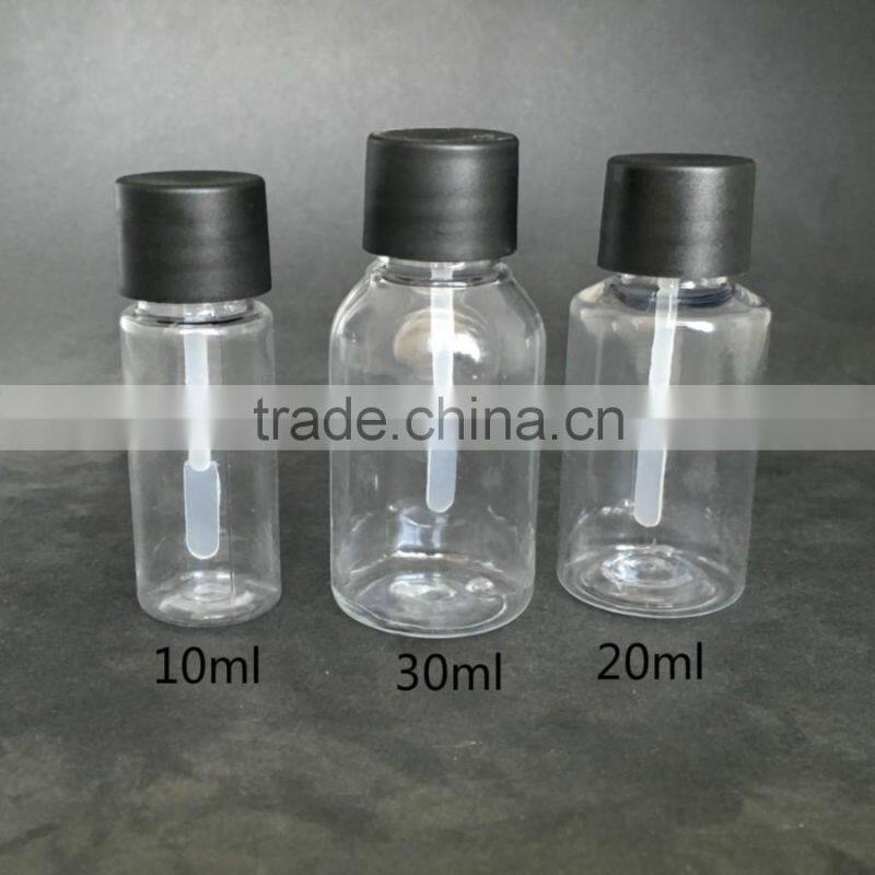 PET 20ml Transparent common cylinder plastic glue bottle with black frosted Glue flat rod spatula cap