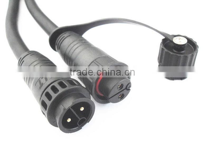LLT 2 core waterproof connector with endcap rubber cable molded with nylon connector