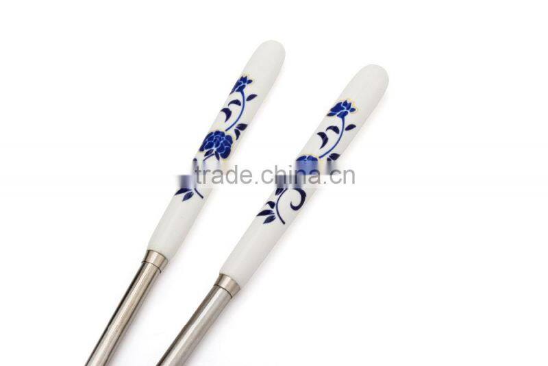 Hot sale promotional ceramic handle stainless steel chopsticks