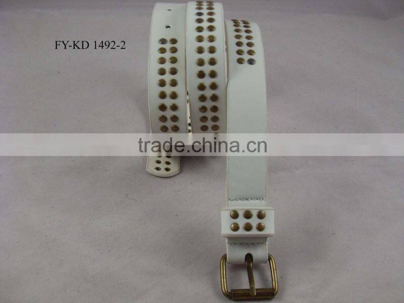 white PU leather metal studded belt