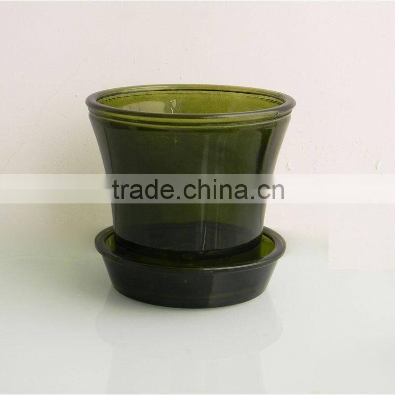 2014 hot selling clear glass flower pot wholesale with tray