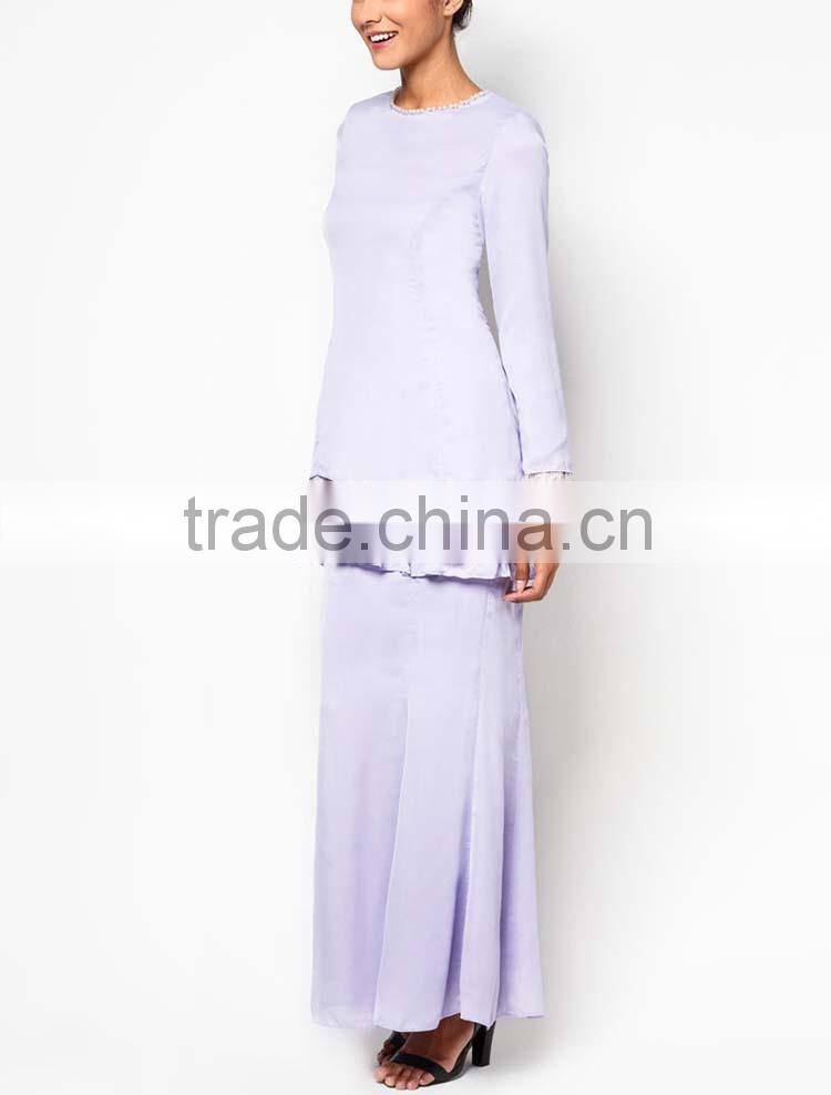 Light purple black scarf white lace elegant women muslim dress