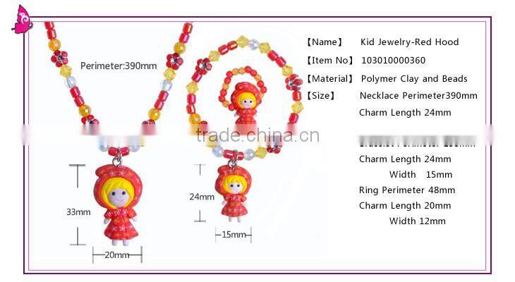 2016 Hot Selling Clay Finger Rings Photos Bead Necklace Designs Bracelet Jewelry Lovely Little Red Riding Hood