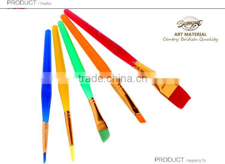Cheap Wholesale Nontoxic Gold-Plated Ferrule Kid Plastic Paint Brush, Fine Quality Nylon Flat Paint Brush Children Drawing Set