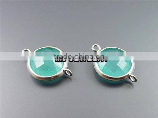 2 Faceted amazonite bezel set stones crystal jewelry findings&components