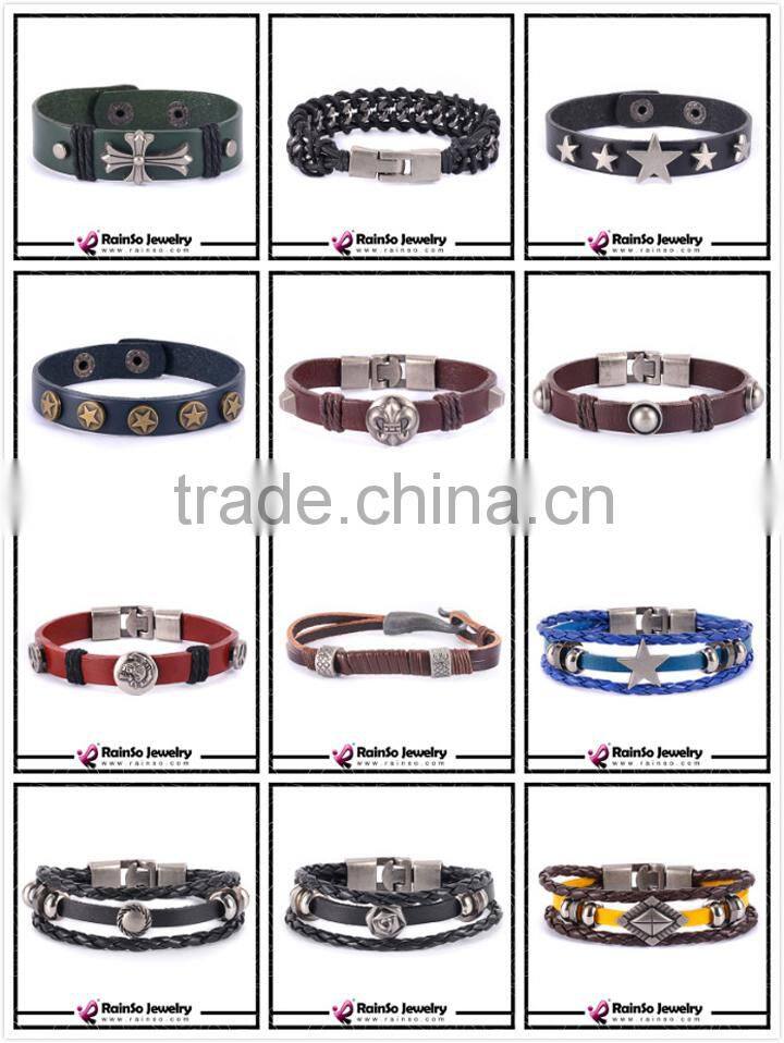 Double Wrap Blue Genuine Leather Strap Bracelet with Rivets