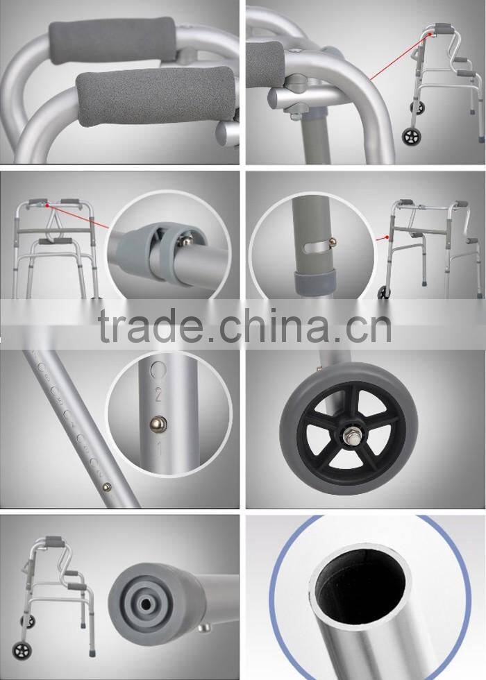 Aluminum folding old people walker walking aids for disabled adult walker