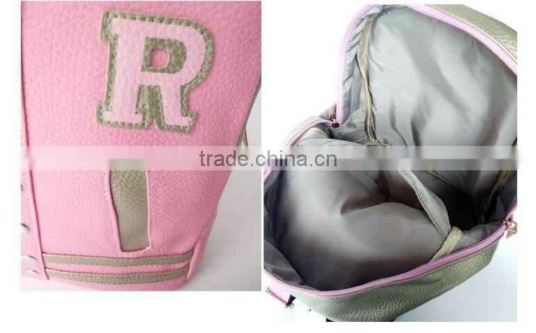 High quality Korean Splice style pu leather girl and boy school backpack bag