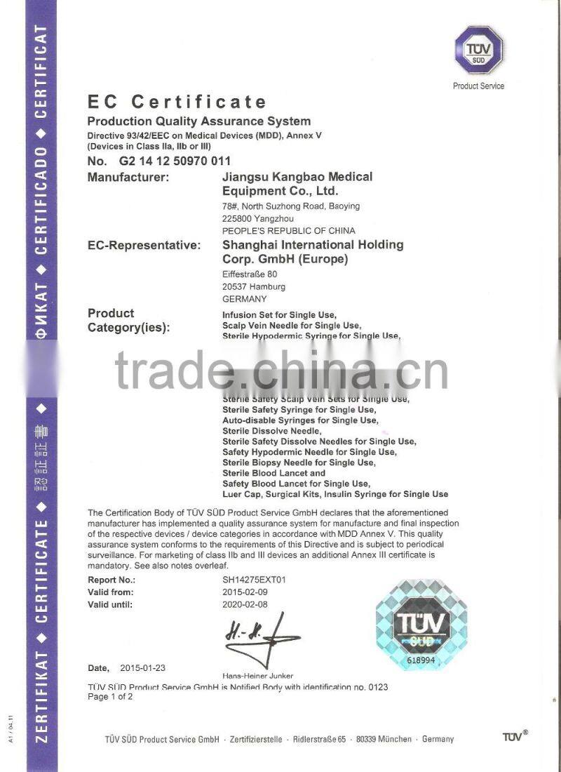 Safety Scalp Vein Set 20G 19G 24G