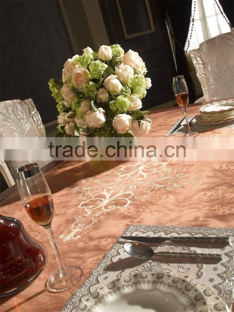 A Very Fine Carved Rectangular Dinner Party Dining Table Set, White Delicate Painting Silver Foil Dining Table Set