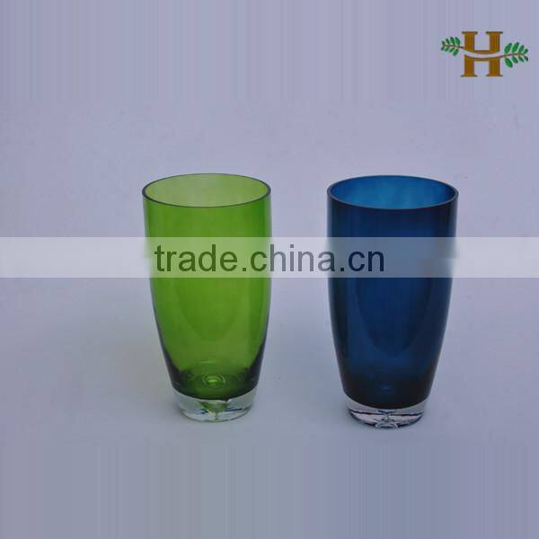 Handmade cone cylinder shaped glass vase, colored home use glassware with the bubble base