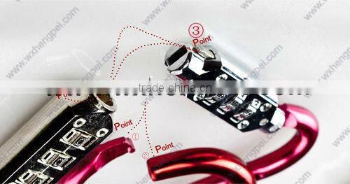 aluminum carabiner hook with rope&coded lock/ bicycle carabiner lock with cable/ bicycle combination lock set