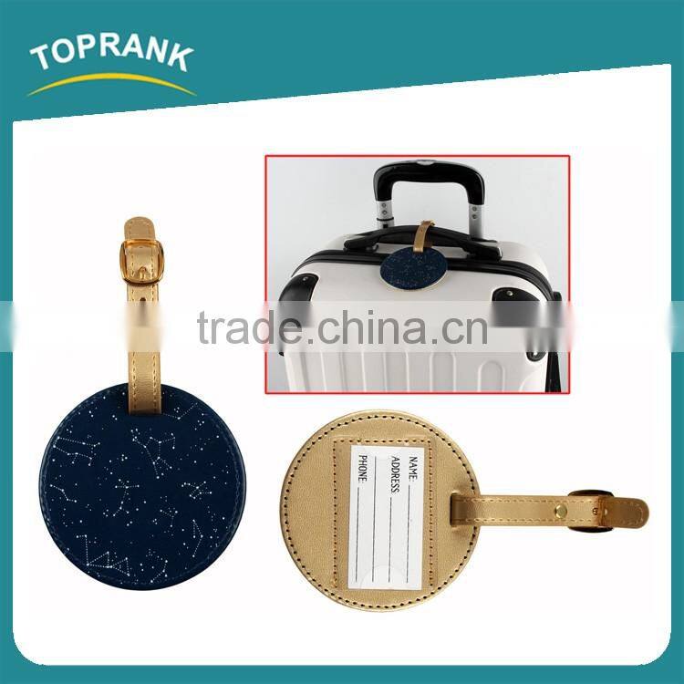 Toprank OEM Wholesale Custom Gift Round Shaped Suitcase Name Tag Embossed Travel Leather Pu Luggage Tag