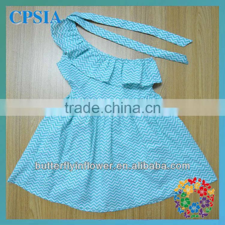 2013 Wholesale girl chevron dress cotton party dresses for 3 year old girl one shoulder chevron baby dress