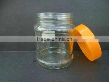 clear storage jar for honey, empty glass bottle