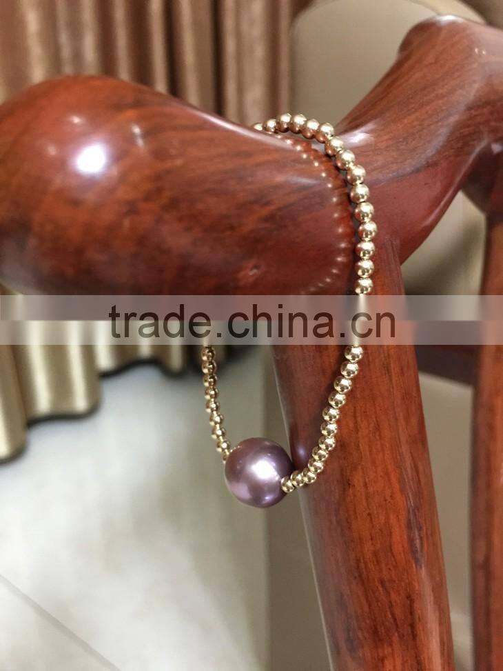 wholesale 13-14mm purple Edison pearl with gold bead bracelet
