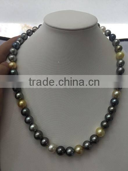 13-14mm Multicolor Genuine South Sea Pearl Necklace With Gold Clasp