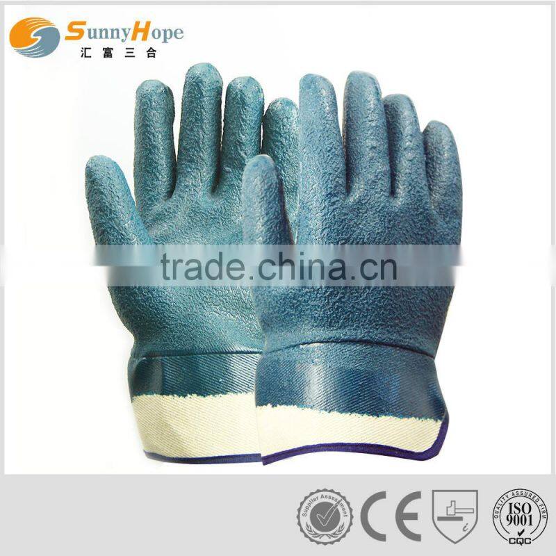 Blue safety cuff sandy nitrile coated gloves