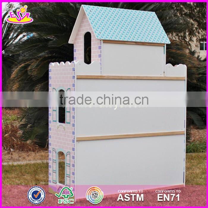 2017 new products customized pink wooden girls dolls house W06A171
