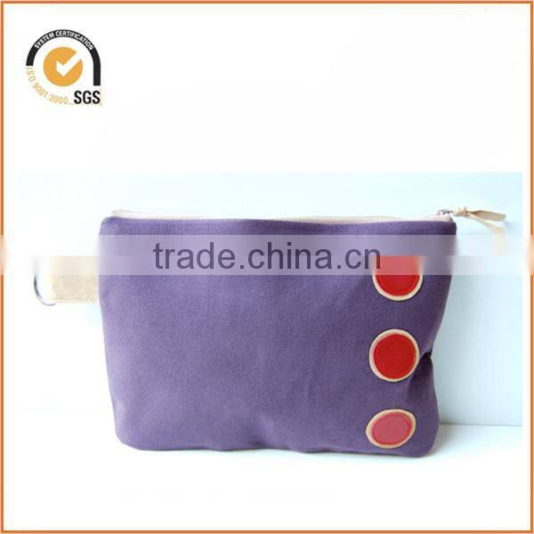 Blue and Black Brushed Twill Cotton Canvas Colorblocked Scalloped Edge Wristlet Zipper Pouch Clutch By Chiqun Dongguan CQ-H02012