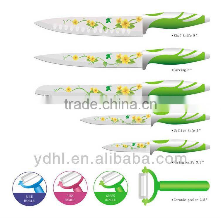 New 6pcs eco-friendly flower non-stick knife set